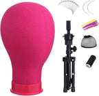 Lucicass canvas block wig head front view in rose pink