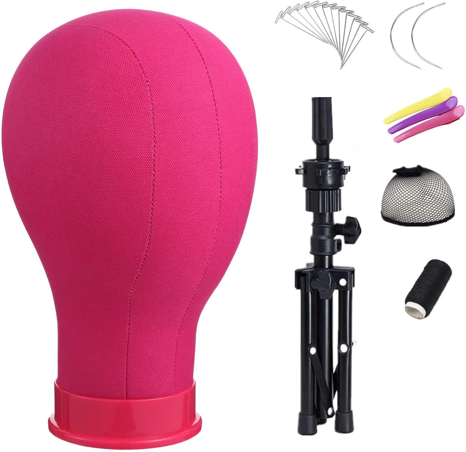 Lucicass canvas block wig head front view in rose pink