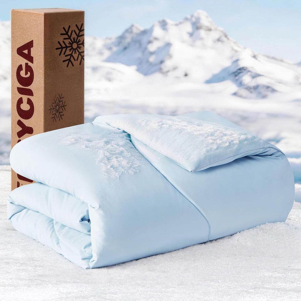 EHEYCIGA premium cooling blanket for dogs in powder blue laid out flat showing quilted design