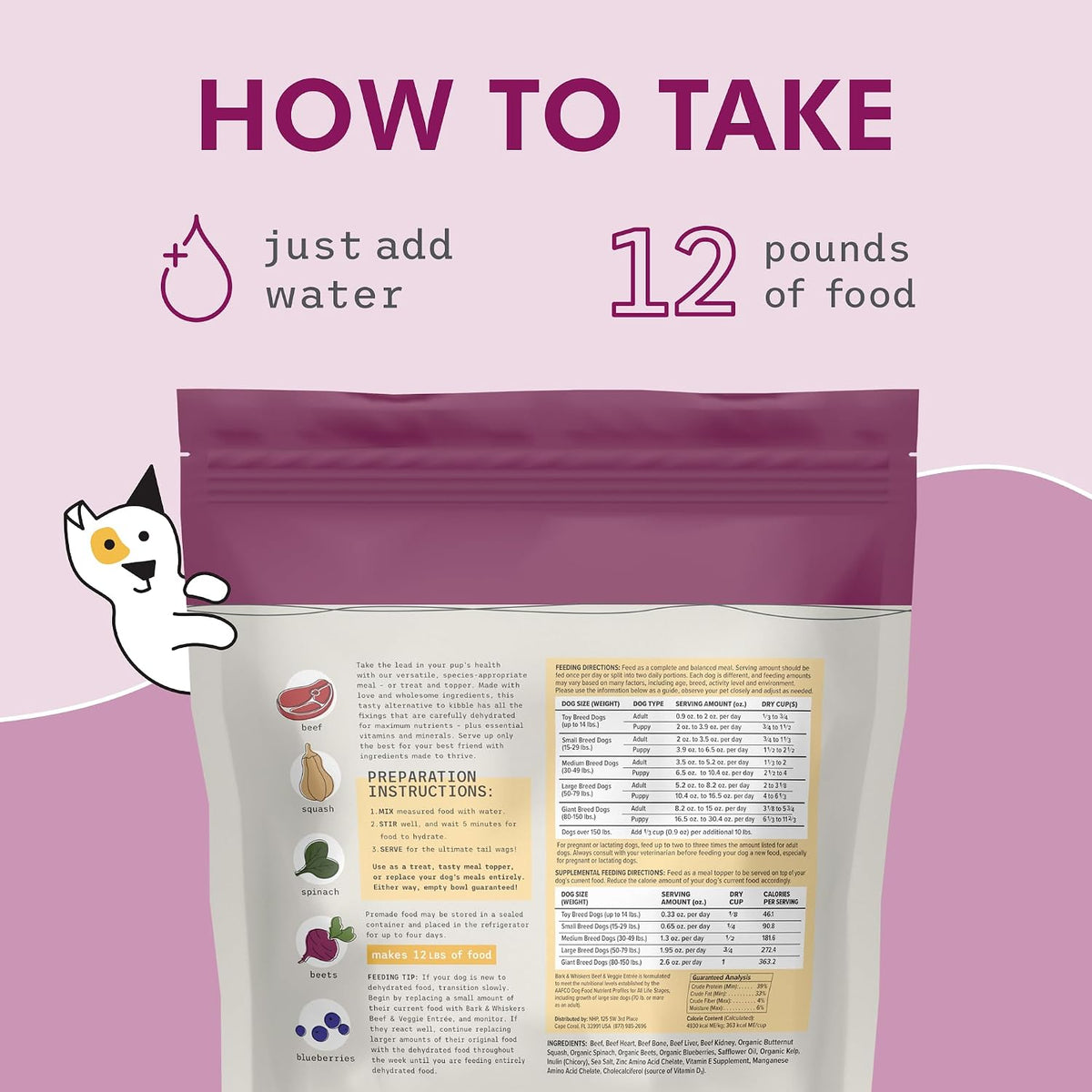 Healthy dog eating Bark and Whiskers dehydrated meal