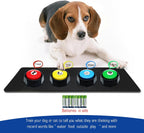 Close up view of the recordable talking buttons with custom situation stickers attached to the top face