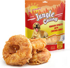 Jungle Calling Chicken Wrapped Rawhide Donuts front packaging view featuring golden retriever mascot