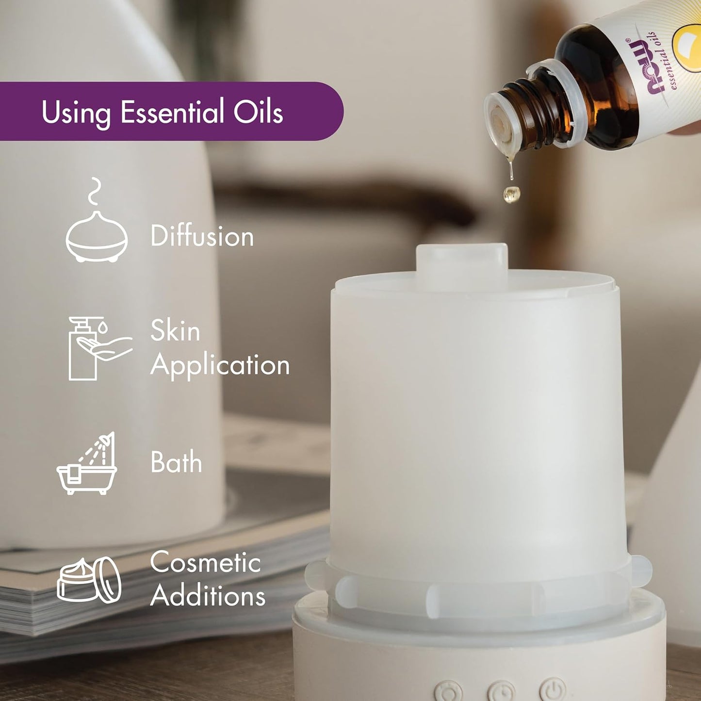 Side view of NOW Foods Camphor Oil bottle highlighting the child resistant cap