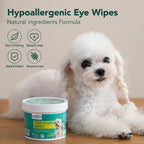 Unscented dog eye wipes being used gently around a pet's eye