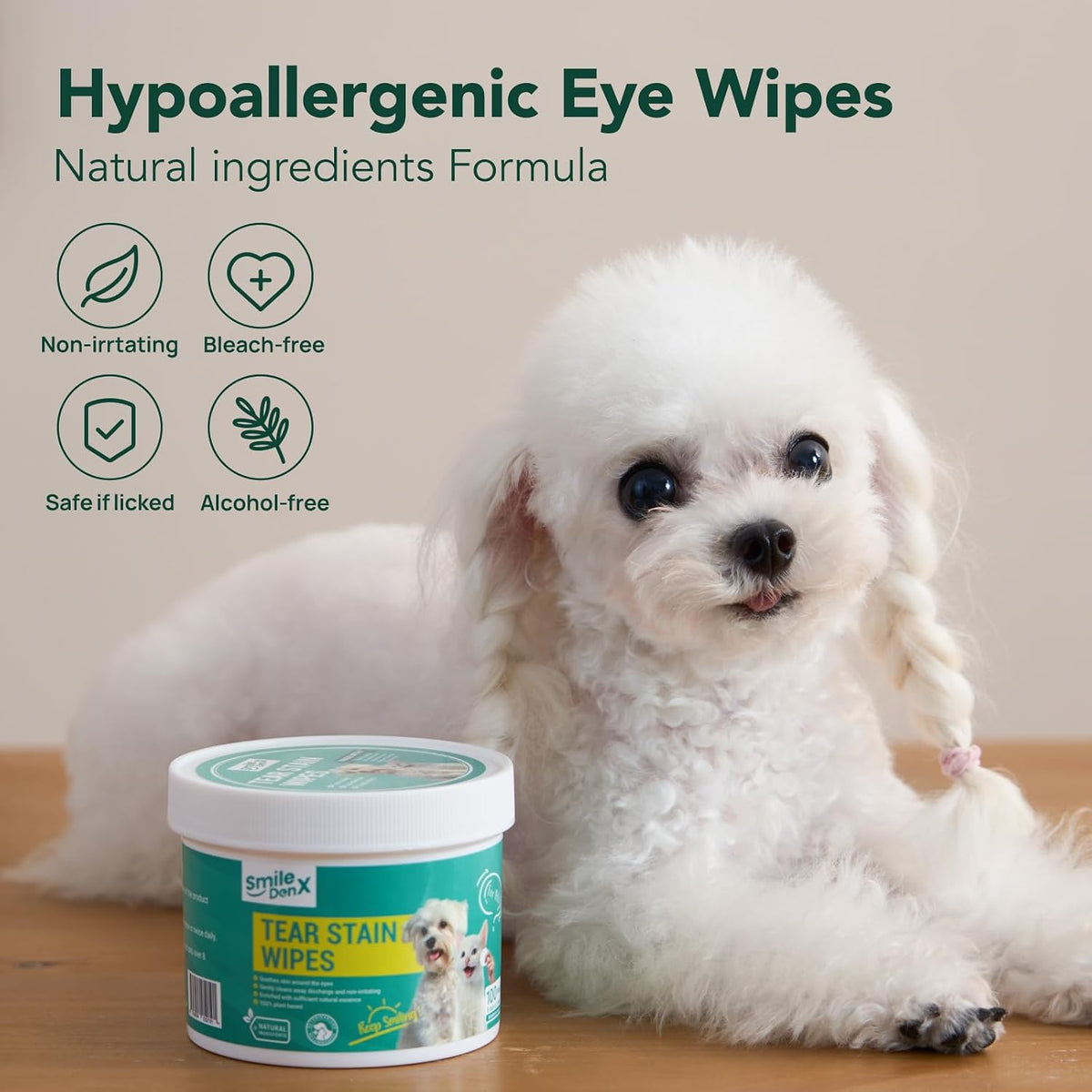 Unscented dog eye wipes being used gently around a pet's eye