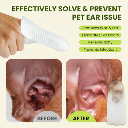 PawSono pet ear wipes being used on a dog ear