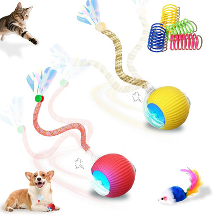 2-Pack USB Rechargeable Smart Cat Toy Ball, 360 degrees Rotation Automatic Moving Chase Toy, Obstacle Avoidance Interactive Play with 4 Spiral Springs, Enrichment Toys for Indoor Cats, Puppies & Small Dogs - Image 13