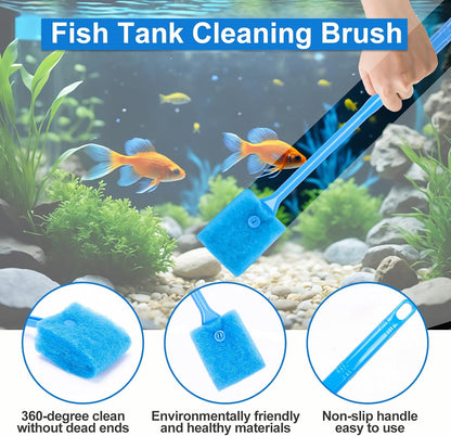 Lanswood aquarium sponge brush with long non slip handle for glass maintenance