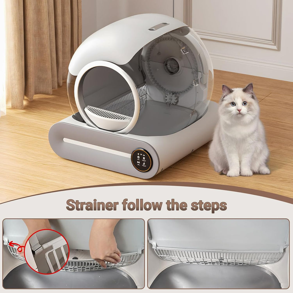 DuckSky automatic cat litter box replacement mesh installation diagram.
