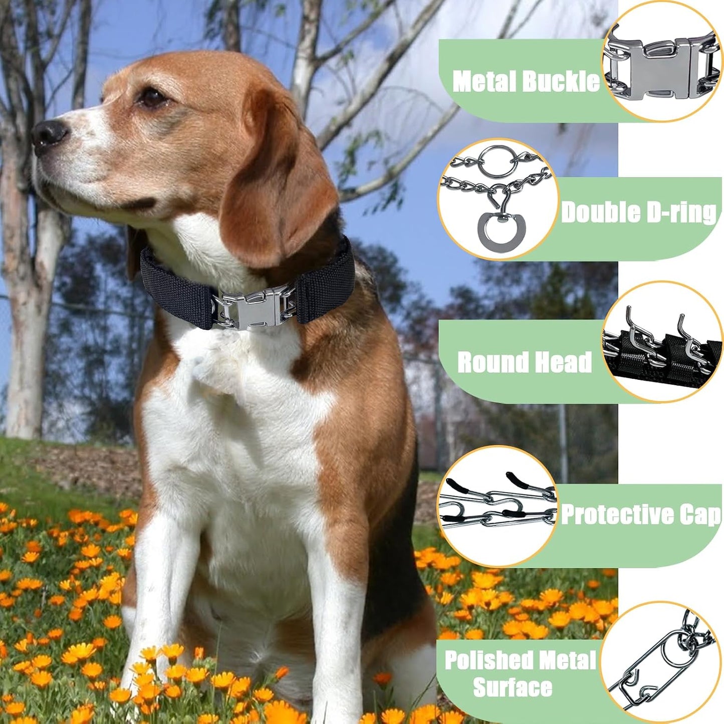 No pull dog collar with soft rubber comfort caps