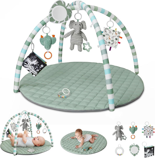 Blissful Diary baby play gym mat front view in sage green