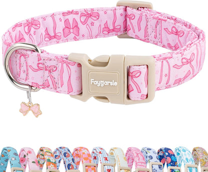 Faygarsle pink bow dog collar front view soft cotton
