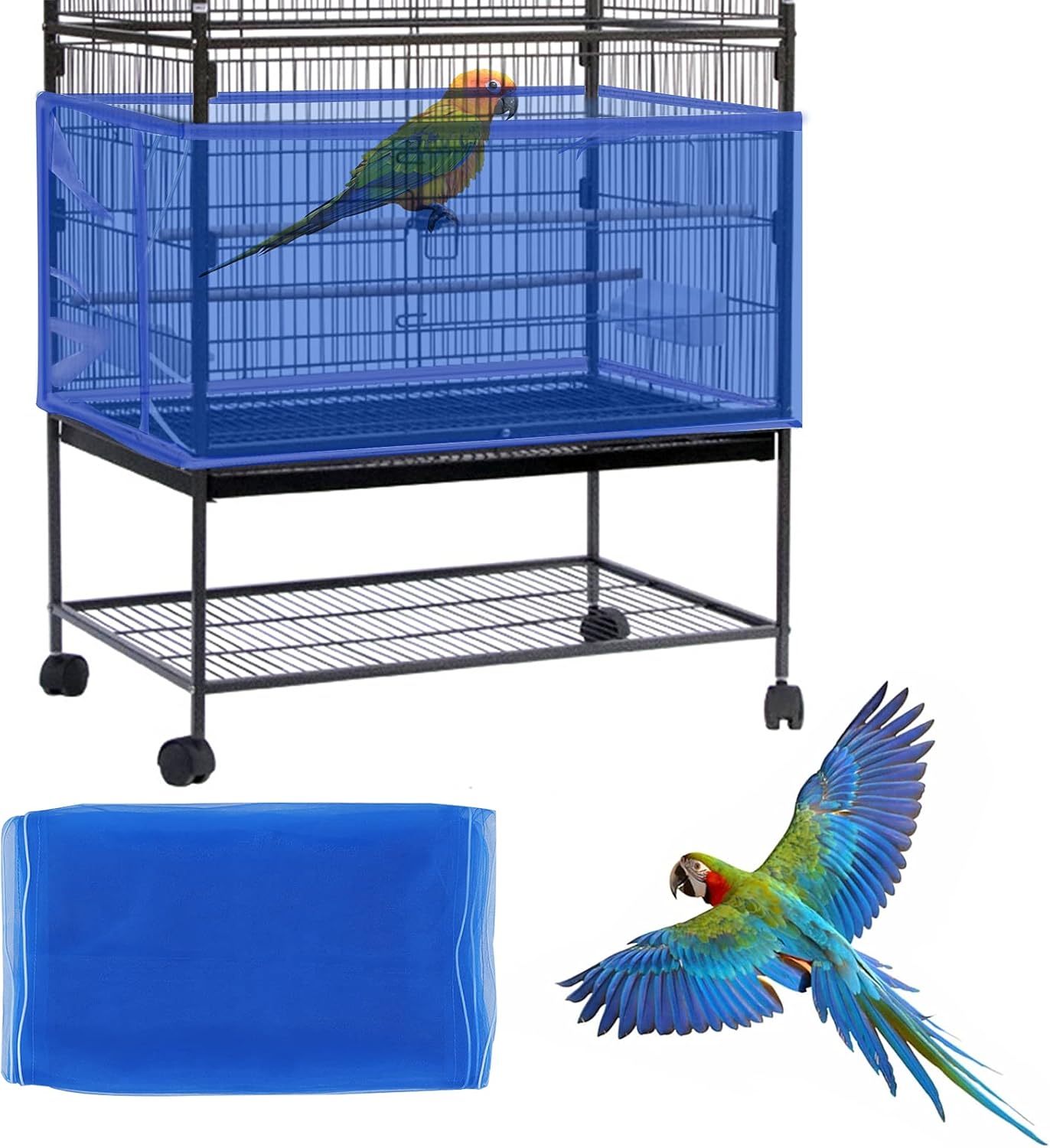 Daoeny Large Bird Cage Cover, Bird Cage Seed Catcher, Adjustable Soft Airy Nylon Mesh Net, Birdcage Cover Skirt Seed Guard for Parrot Parakeet Macaw African Round Square Cages (Black) - Image 13