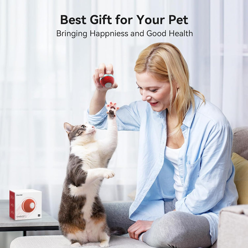 Cheerble interactive cat ball toy M1 red option showcasing the complete kit with companion bell accessory.