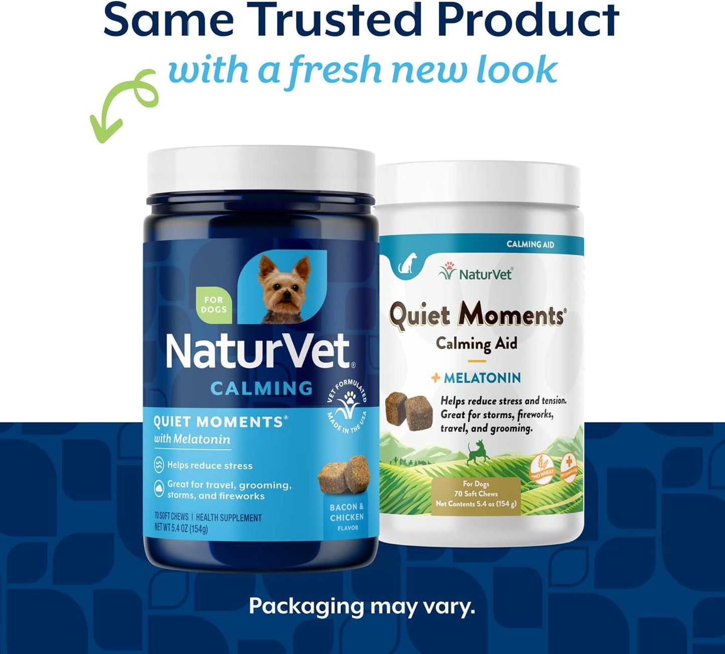 NaturVet calming soft chews with melatonin bacon and chicken flavor formula packaging