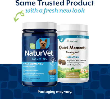 NaturVet calming soft chews with melatonin bacon and chicken flavor formula packaging