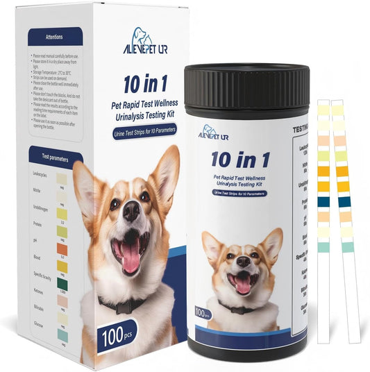 10 Parameter Urinalysis Test Strips for Dog, Pet UTI Test Strips 100ct, Diabetes, Blood, Ketone, UTI, Glucose, Nitrite, Specific Gravity, pH, Protein, Leukocycles - Image 1
