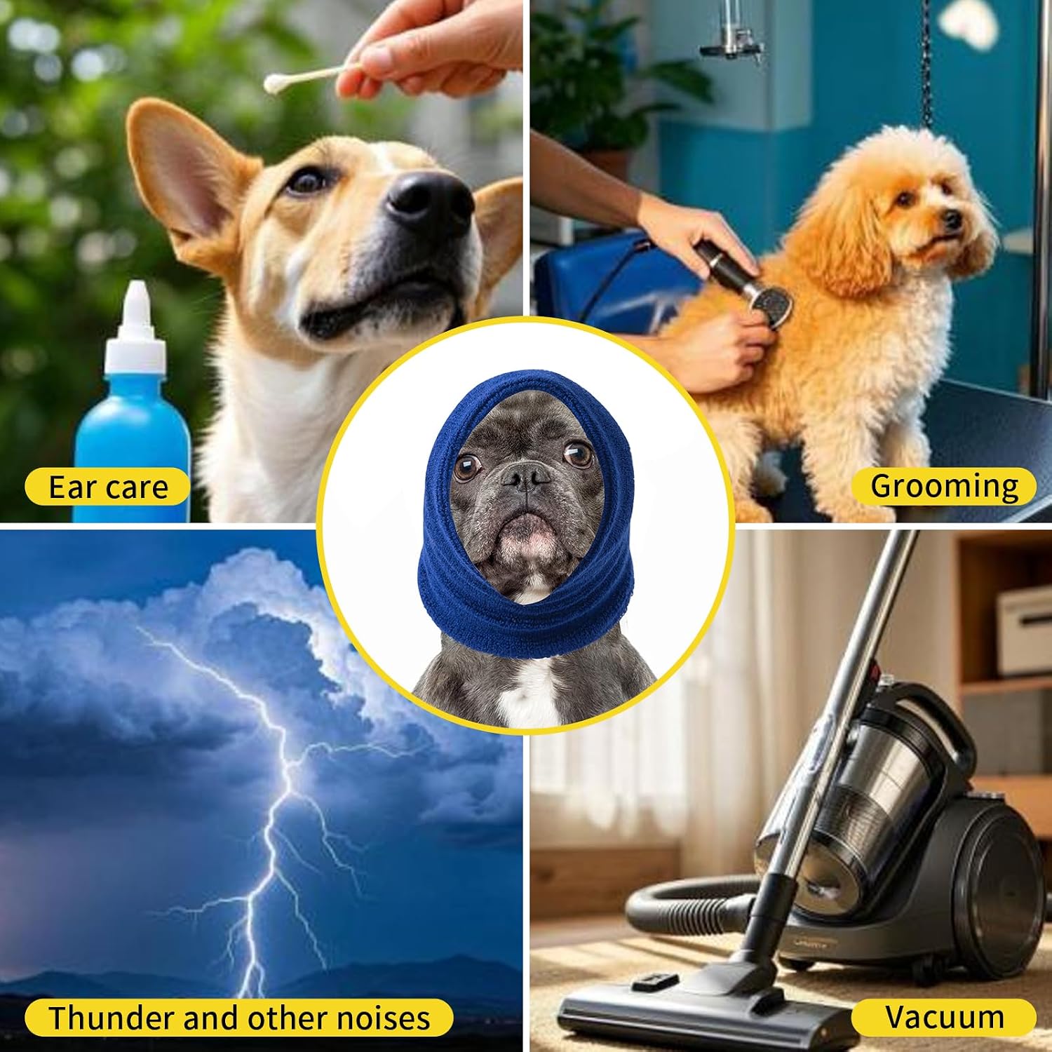 SLSON blue small dog ear muffs angle view authentic imported pet care product