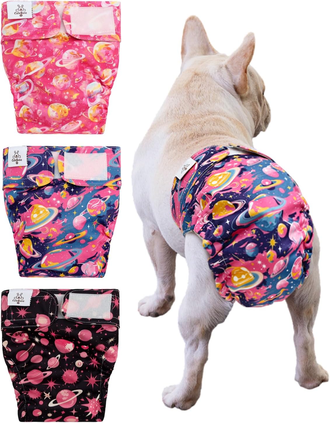CuteBone Washable Dog Diapers Female No Tail Hole 3 Pack Reusable Doggie Period Training Pants for Docked-Tail Frenchie French Bulldog Boston Terrier Without Tail WWD15M - Image 14