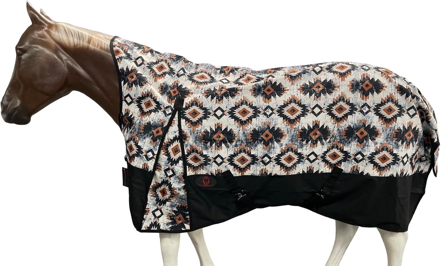 Tech Equestrian heavy duty turnout rain sheet spread out flat showing full black and turquoise color scheme