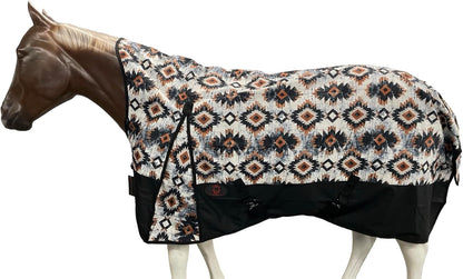 Tech Equestrian heavy duty turnout rain sheet spread out flat showing full black and turquoise color scheme