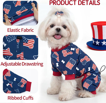 Patriotic dog clothes with adjustable drawstring back detail view