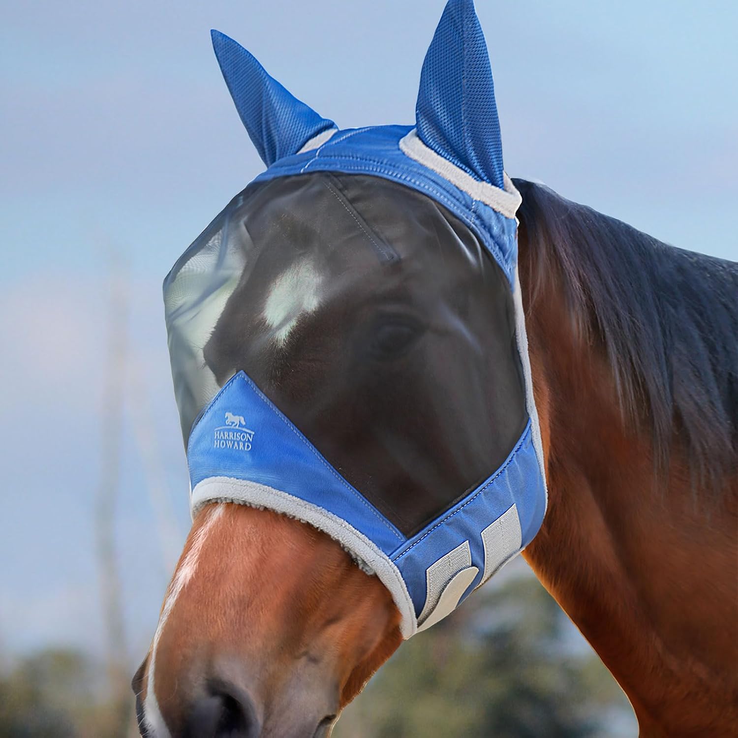 Harrison Howard CareMaster Pro Luminous Horse Fly Mask Large Eye Space Standard with Ears UV Protection for Horse Navy Full Size - Image 14
