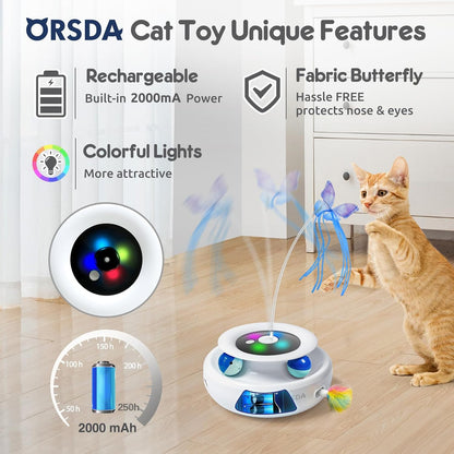 ORSDA smart pet kicker showing the hidden erratic moving ambush feather mechanism