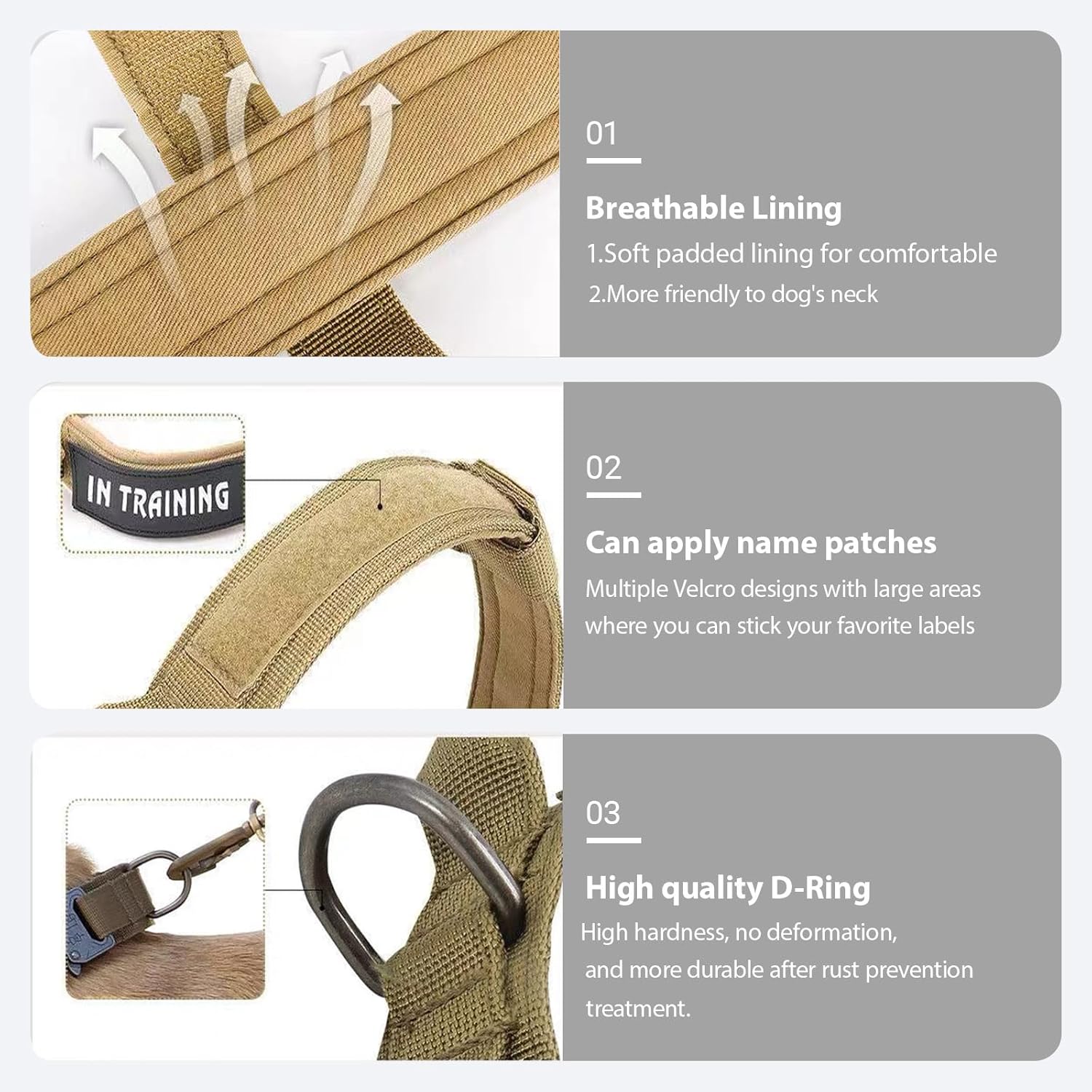 Soft padded lining tactical dog collar interior