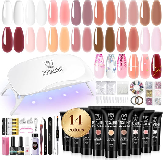 Rosalind Poly Nail Gel Kit with 14 colors and accessories front view