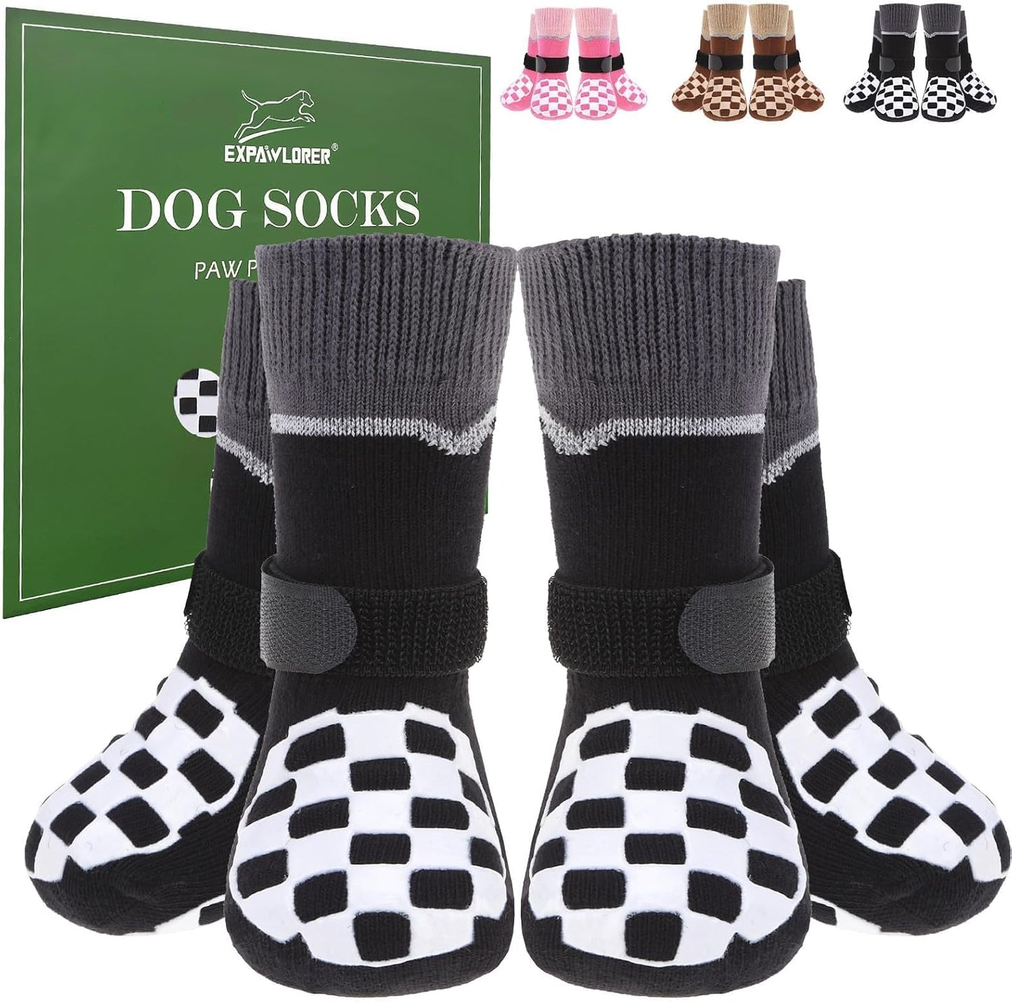 Expawlorer dog socks front view with anti-slip grippers
