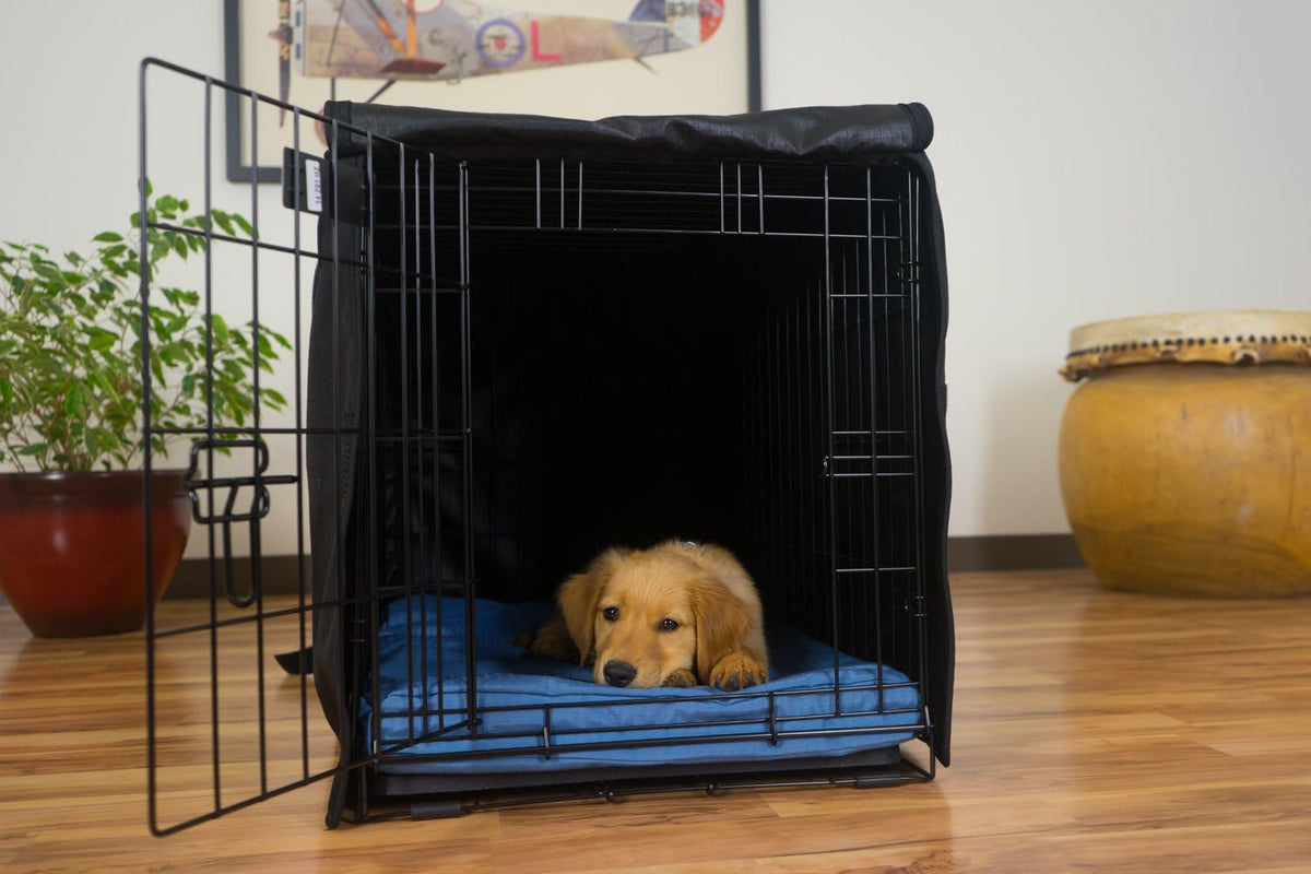 Waterproof ballistic ripstop pet kennel cover with side panels rolled up for ventilation