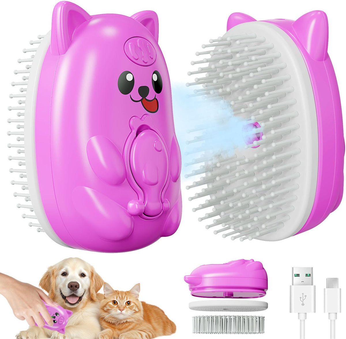 3 in 1 Cat Steam Brush for Shedding, Pet Steam brush for Dog & Cat Shedding & Grooming, for Long & Short Haired Pets, Spritz Defur Comb (black) - Image 10