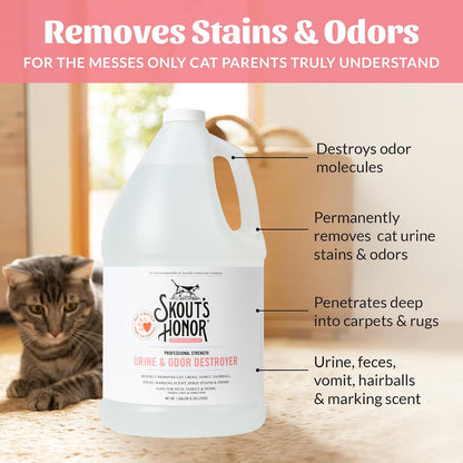 Professional strength cat marking scent destroyer bottle on wood-safe surface