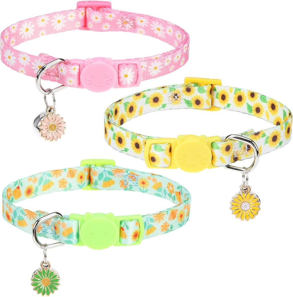 3 Pack Breakaway Cat Collars with Bell- Daisy Pendant Spring Cat Collar for Girl Boy Cats with Safety Buckle- Cute Kitten Collar Adjustable 8"-12" for Kitty Puppy Small Pets - Image 13