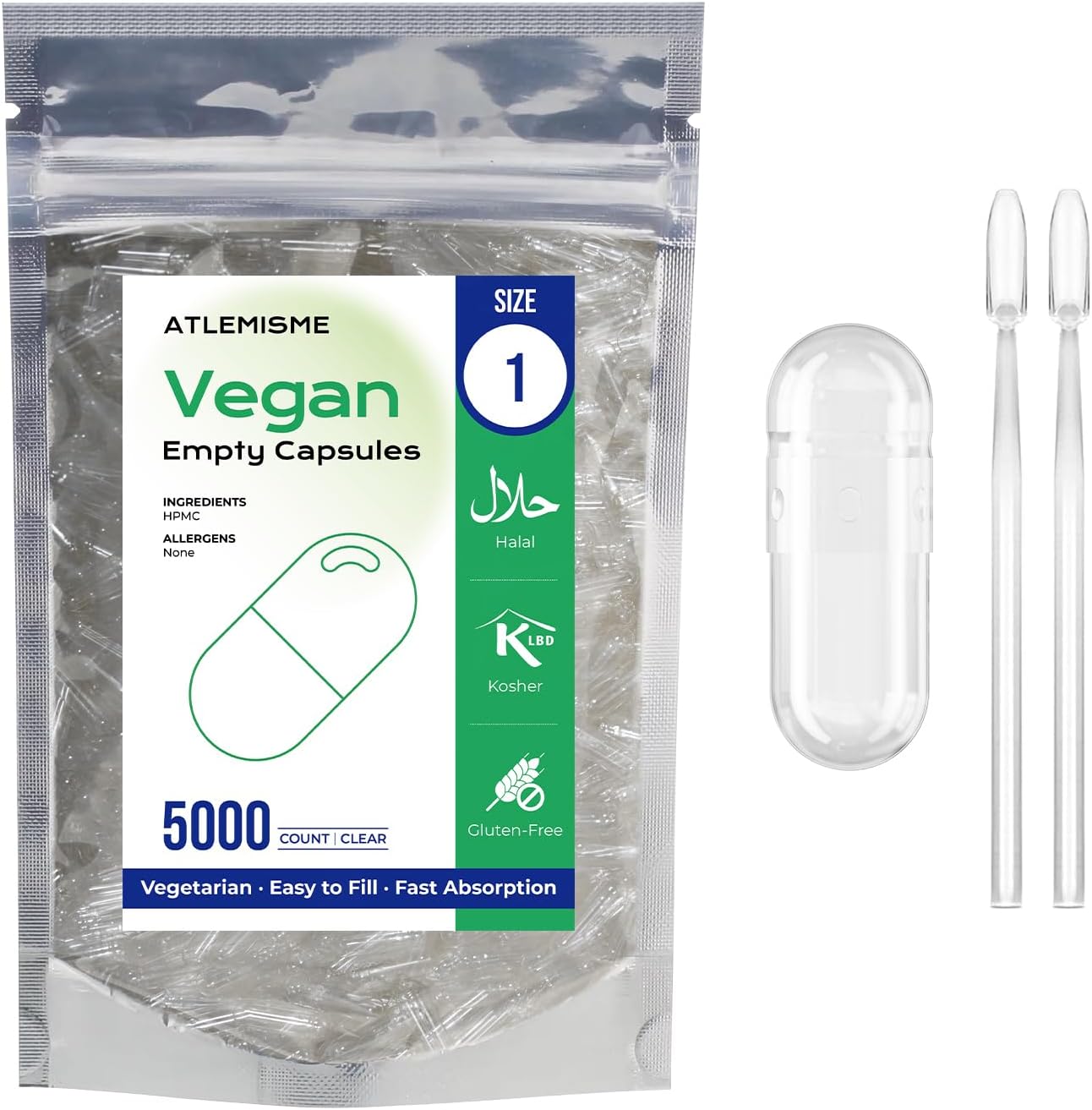 Atlemisme Size 1 Empty Vegan Capsules 5000 count front view