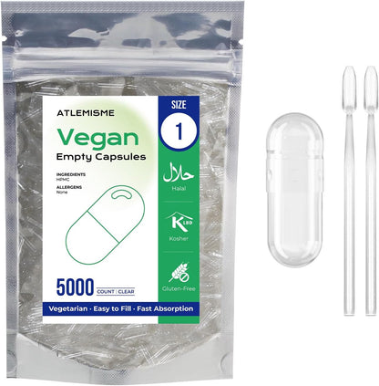 Atlemisme Size 1 Empty Vegan Capsules 5000 count front view