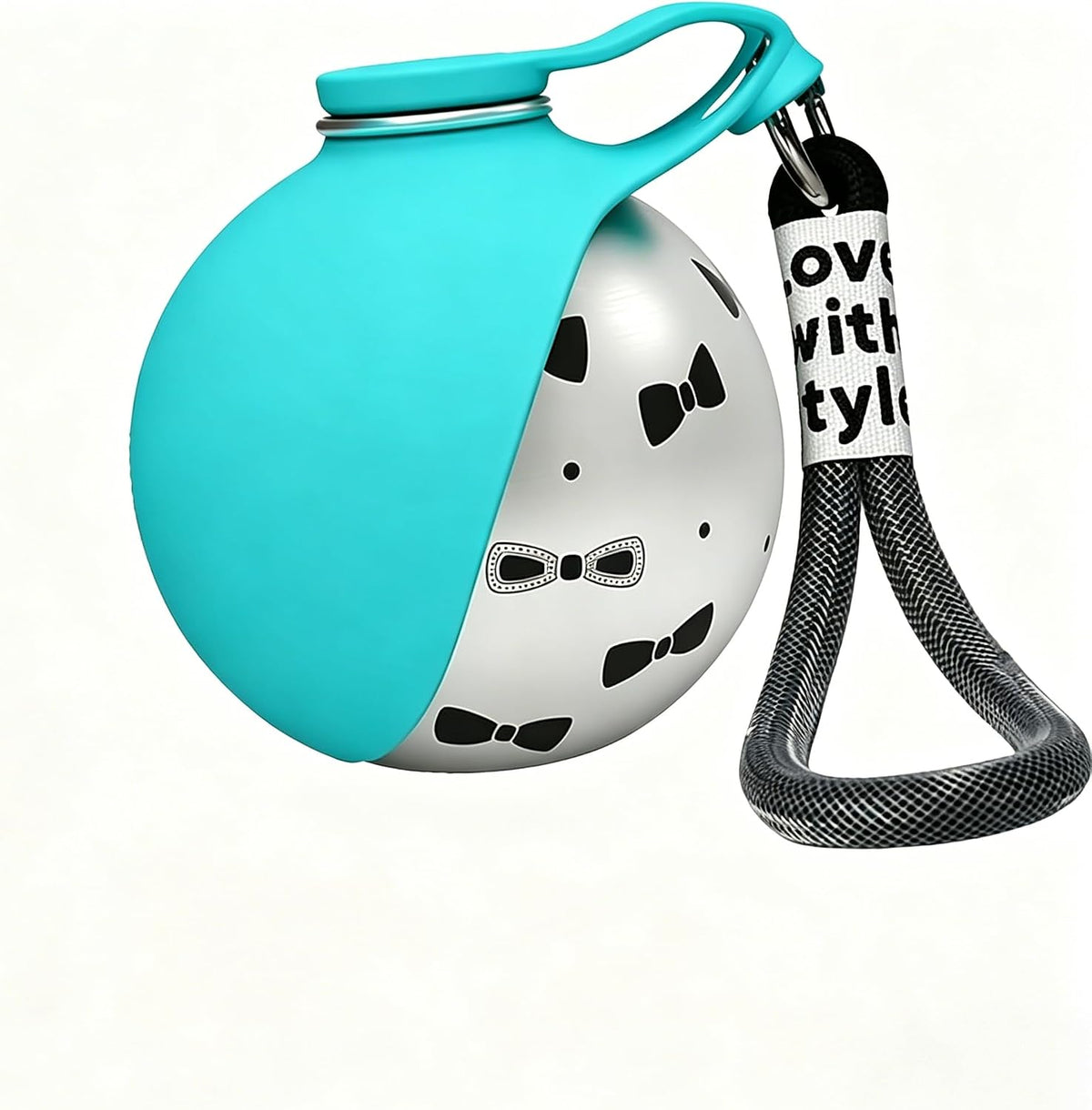 Fully extended blue silicone dish attached to the stainless steel pet hydration flask.