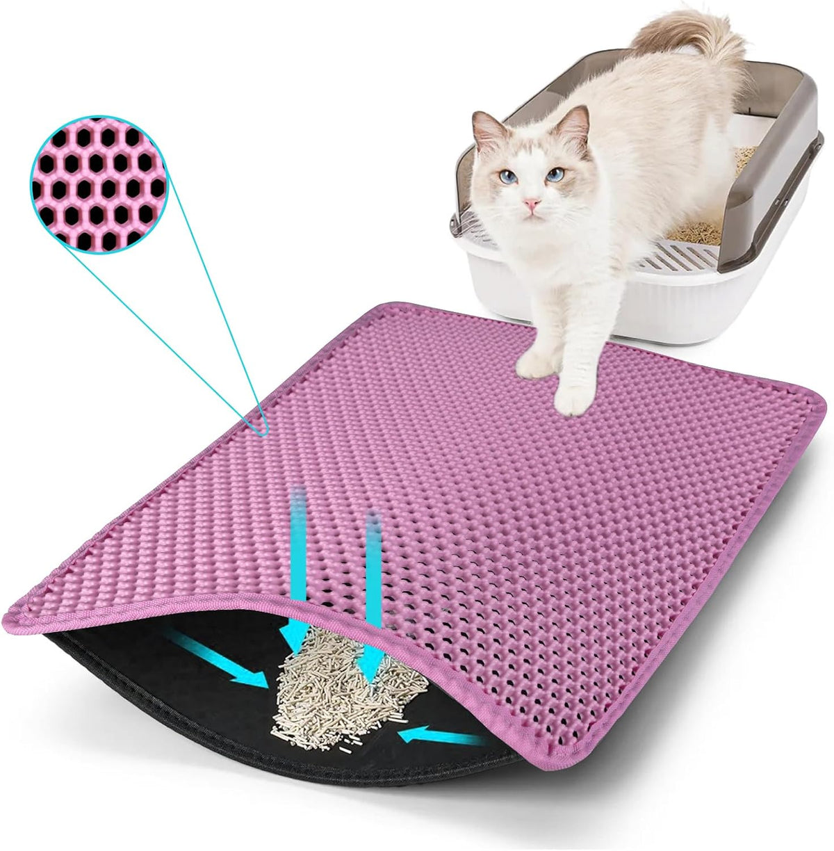 Cat Litter Mat, Kitty Litter Collector, Double Layered Honeycomb Design Waterproof, Anti Urine, Anti Slip, Easy to Clean, Limit Garbage (30"x24", Grey) - Image 9