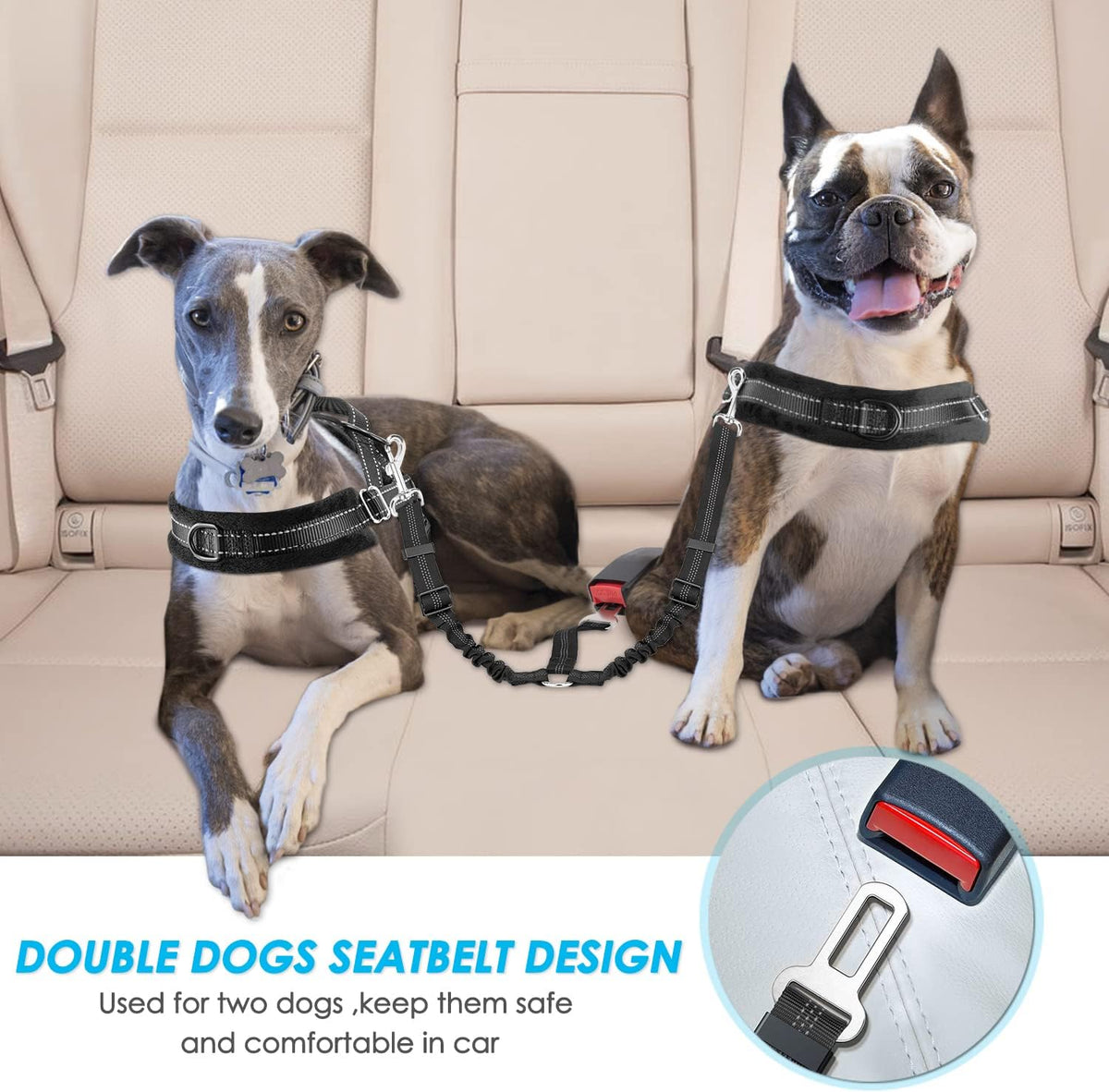 SlowTon pet car restraint with elastic bungee buffer