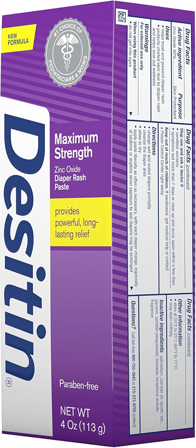 Desitin Maximum Strength Baby Diaper Rash Cream with 40% Zinc Oxide for Treatment, Relief & Prevention, Hypoallergenic, Phthalate- & Paraben-Free Paste, 4 oz - Image 12