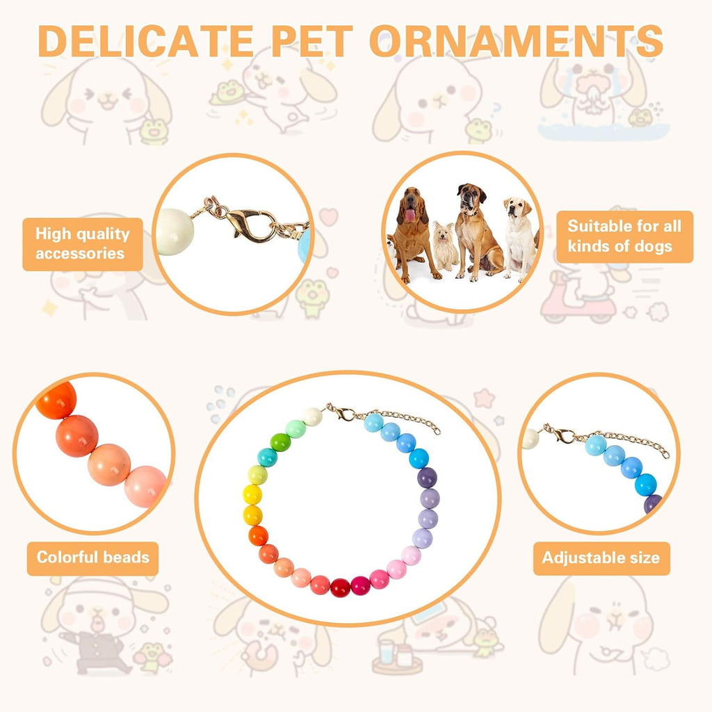 Side angle profile of the colorful acrylic bead pet collar demonstrating layout pattern.
