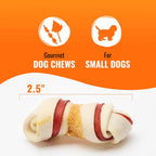 Twenty five count pack of imported small dog rawhide chews close up