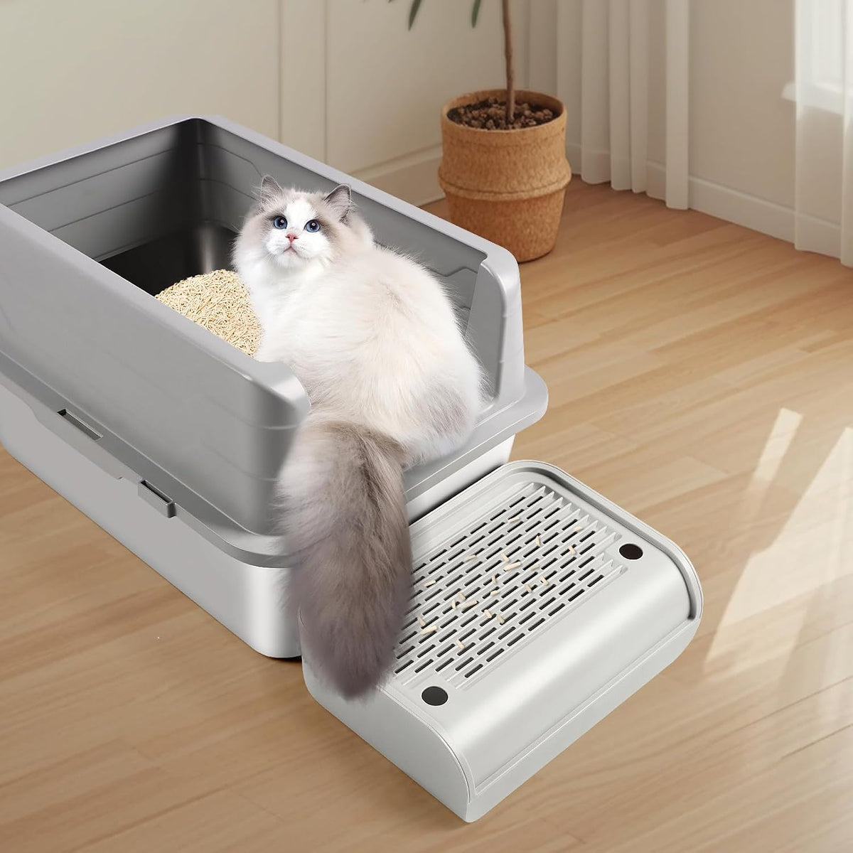 Bartuke cat litter box step trapping tracked litter from paws