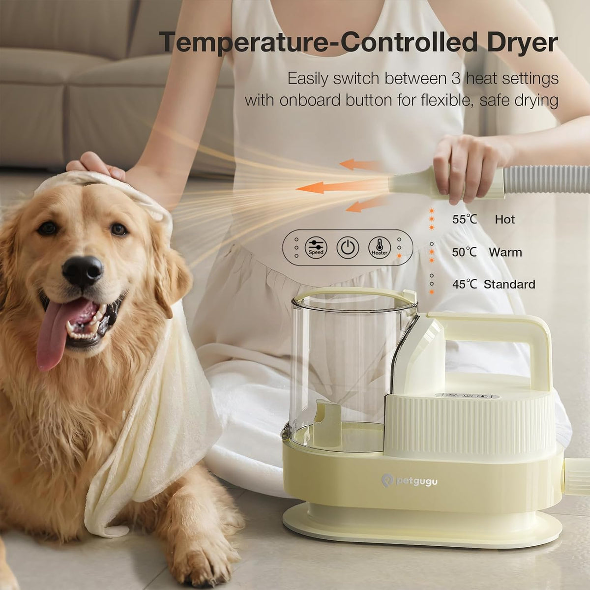 PETGUGU low noise pet grooming vacuum brush attachment close up