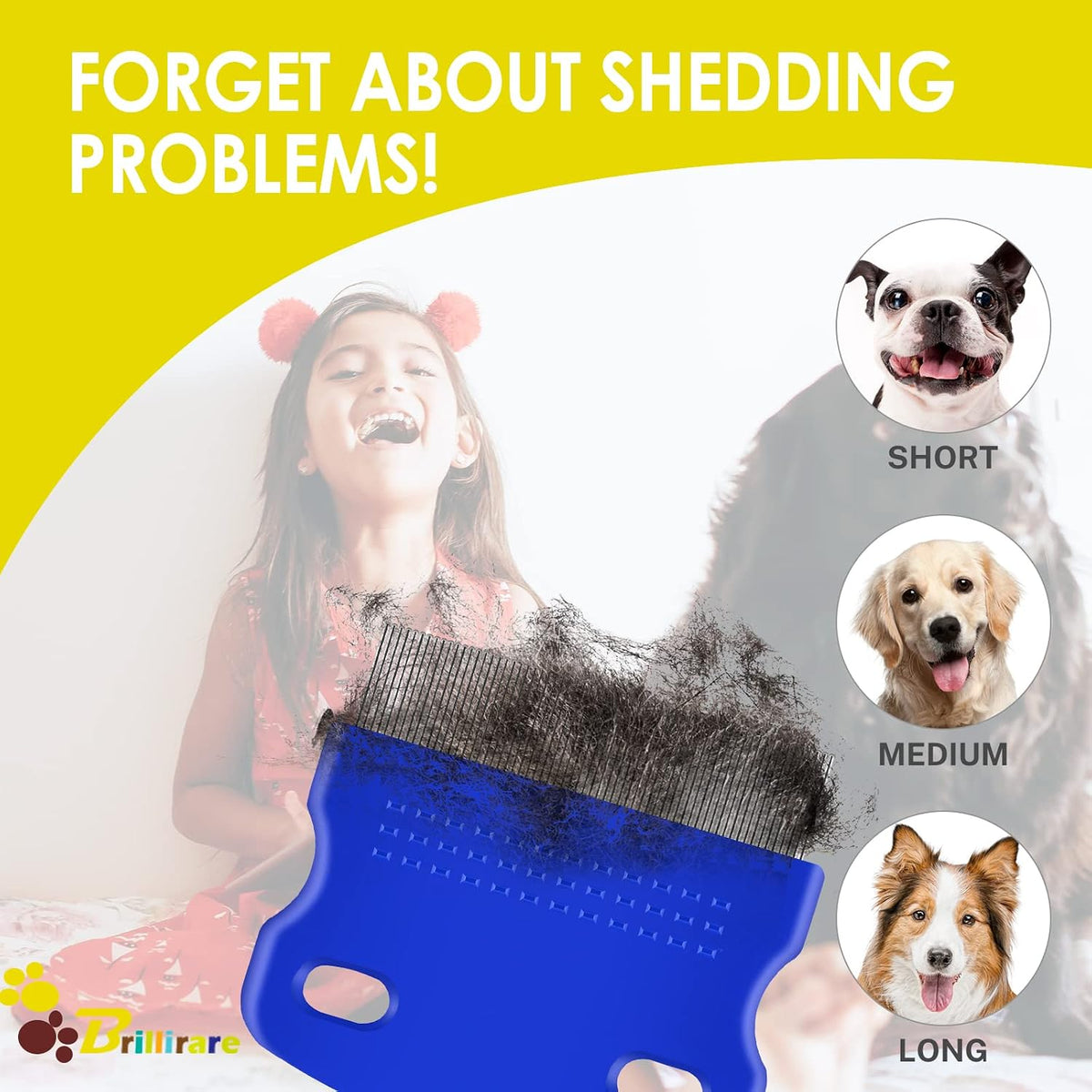 Ergonomic blue plastic handle pet comb showing the two convenient storage hanging holes