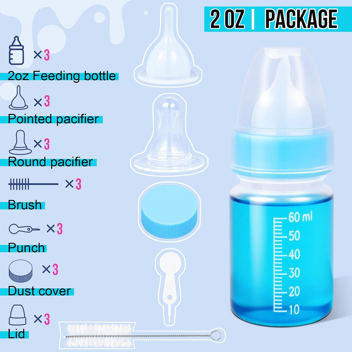 Close up view of the clear measurement scales on the two ounce kitten feeding bottle