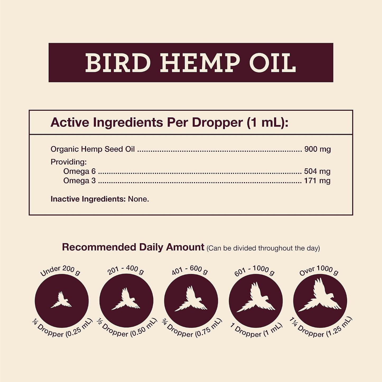 Hemp Well avian health supplement bottle highlighting omega fatty acid benefits