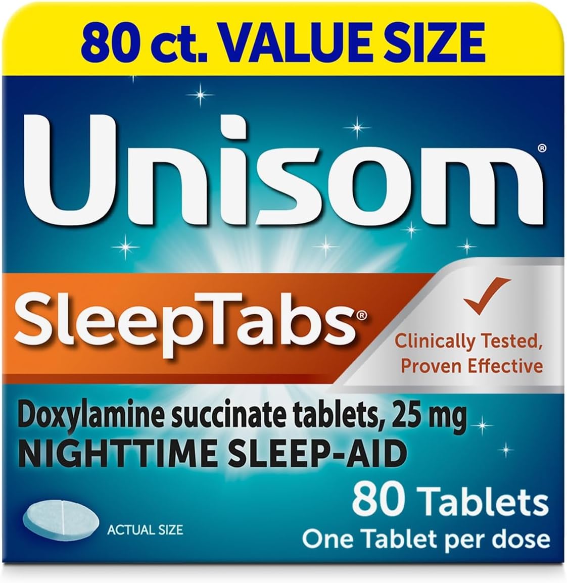 Unisom SleepTabs Nighttime Sleep Aid 80 Tablets front packaging view