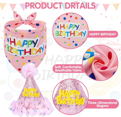 Soft breathable pink triangle bandana for female puppy birthday celebration close up